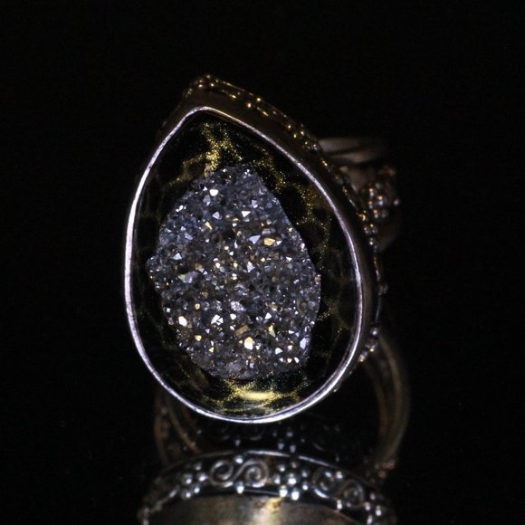 STERLING SILVER SAJEN DRUZY SILVER ANIMAL PRINT SPLIT RING - Picture 1 of 9